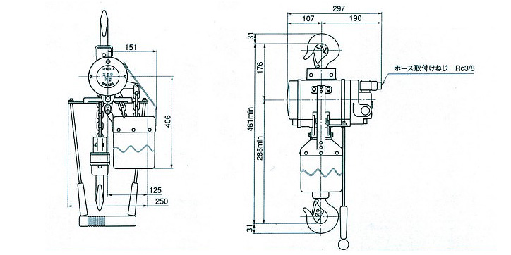 RHL-500\RHL-500拉桿式氣動葫蘆尺寸參數(shù)